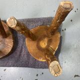 Pair of tripod stools in raw wood