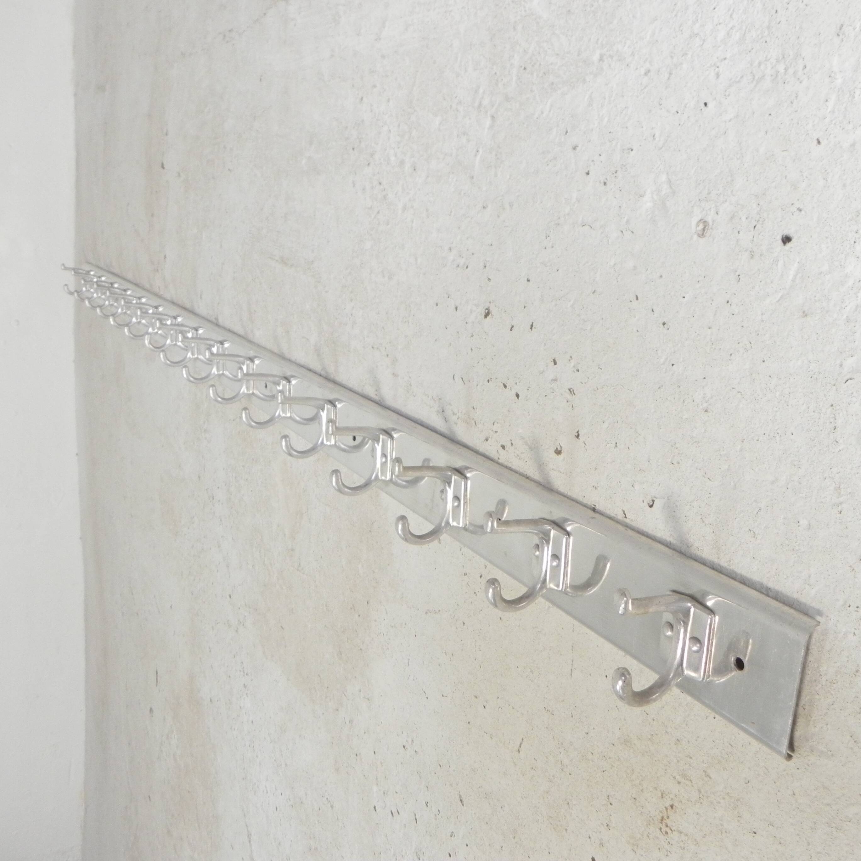 225cm Aluminum Wall Coat Rack with 16 Double Hooks, 1960s