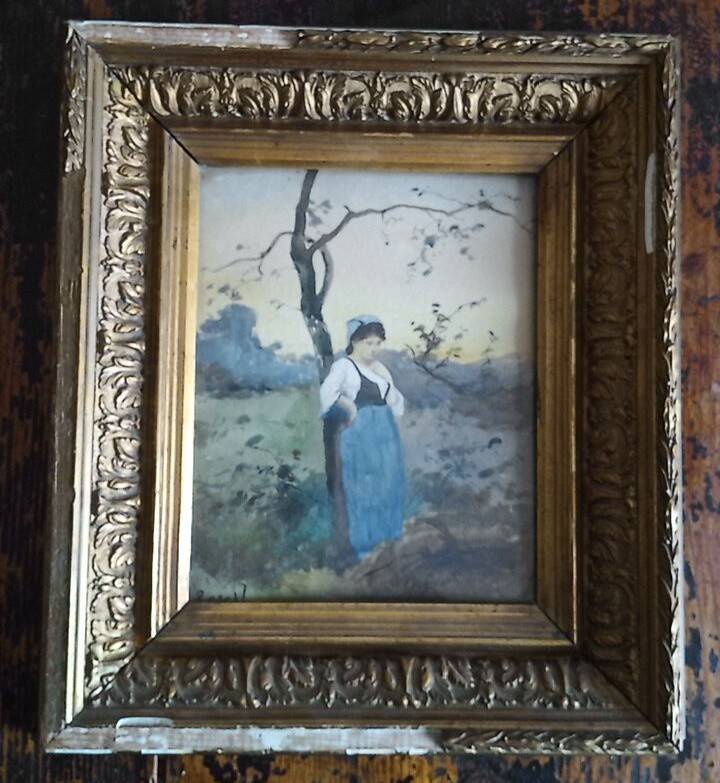 Paul Rossert (1851-1918) - aquarelle - 23 x 18 cm - paysanne après la faute