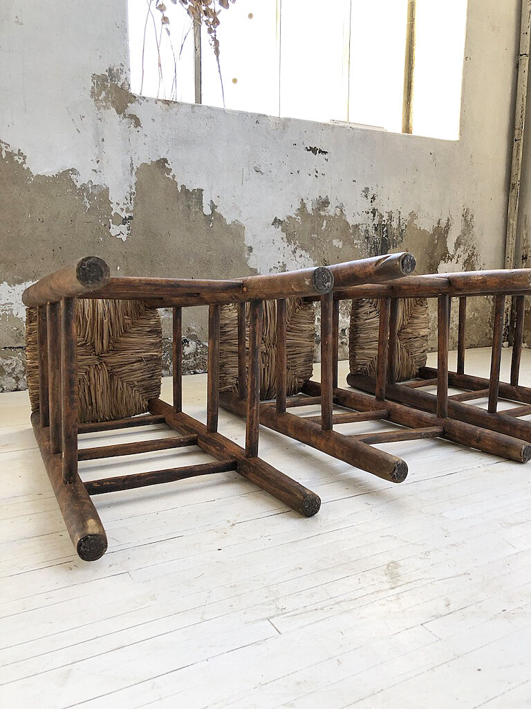 Set of 3 high straw stools
