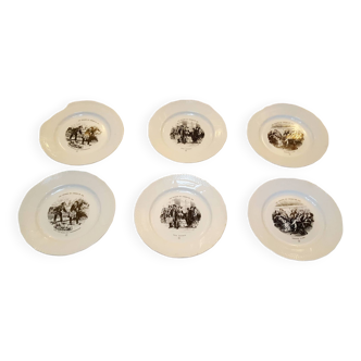 Set of 6 plates with an old railway or train subject in earthenware from Boch Louviere Belgium