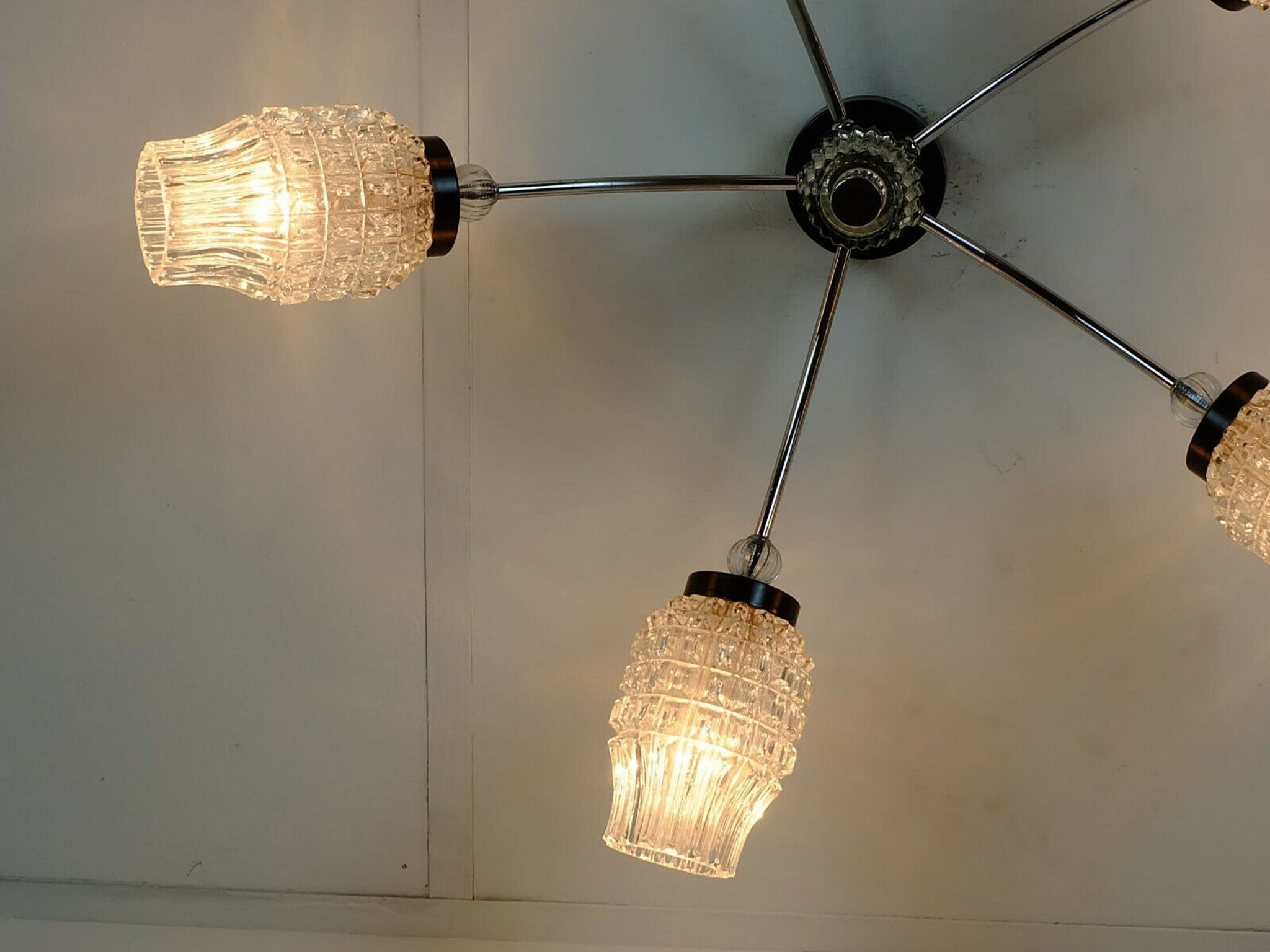 1960's mid century 5-light sputnik spider CEILING LIGHT chrome metal glass