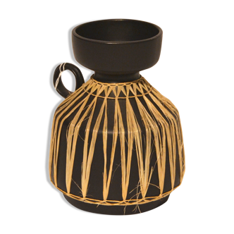 Vase céramique noire et rafia