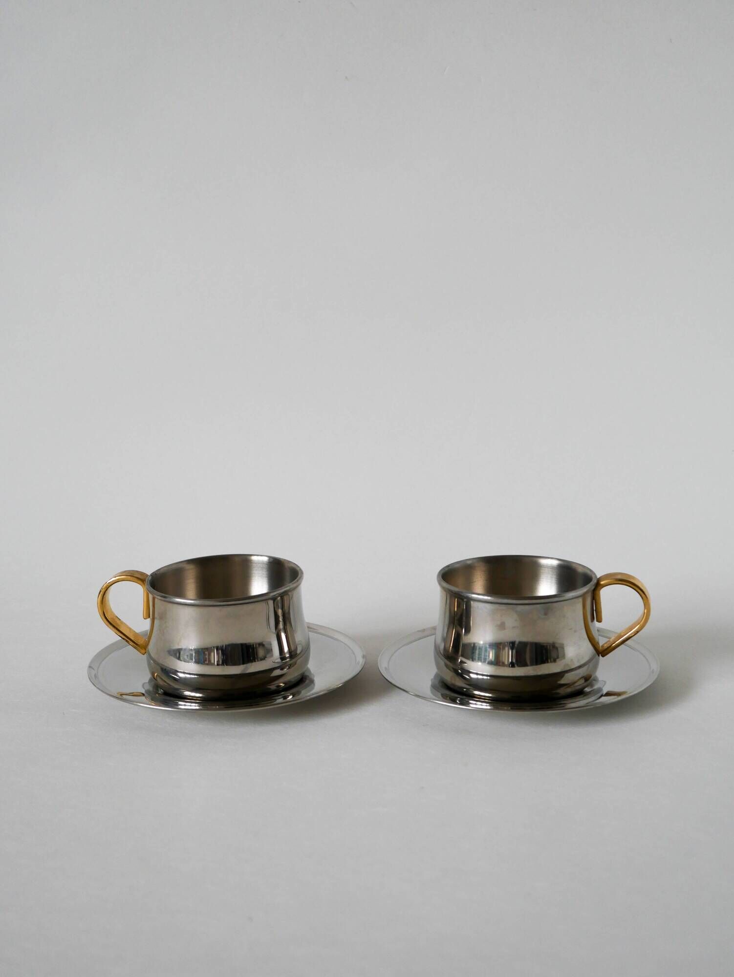 Duo of double-walled stainless steel espresso cups Made in Italy, Design 1970