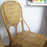 Pair of natural rattan and woven wicker chairs