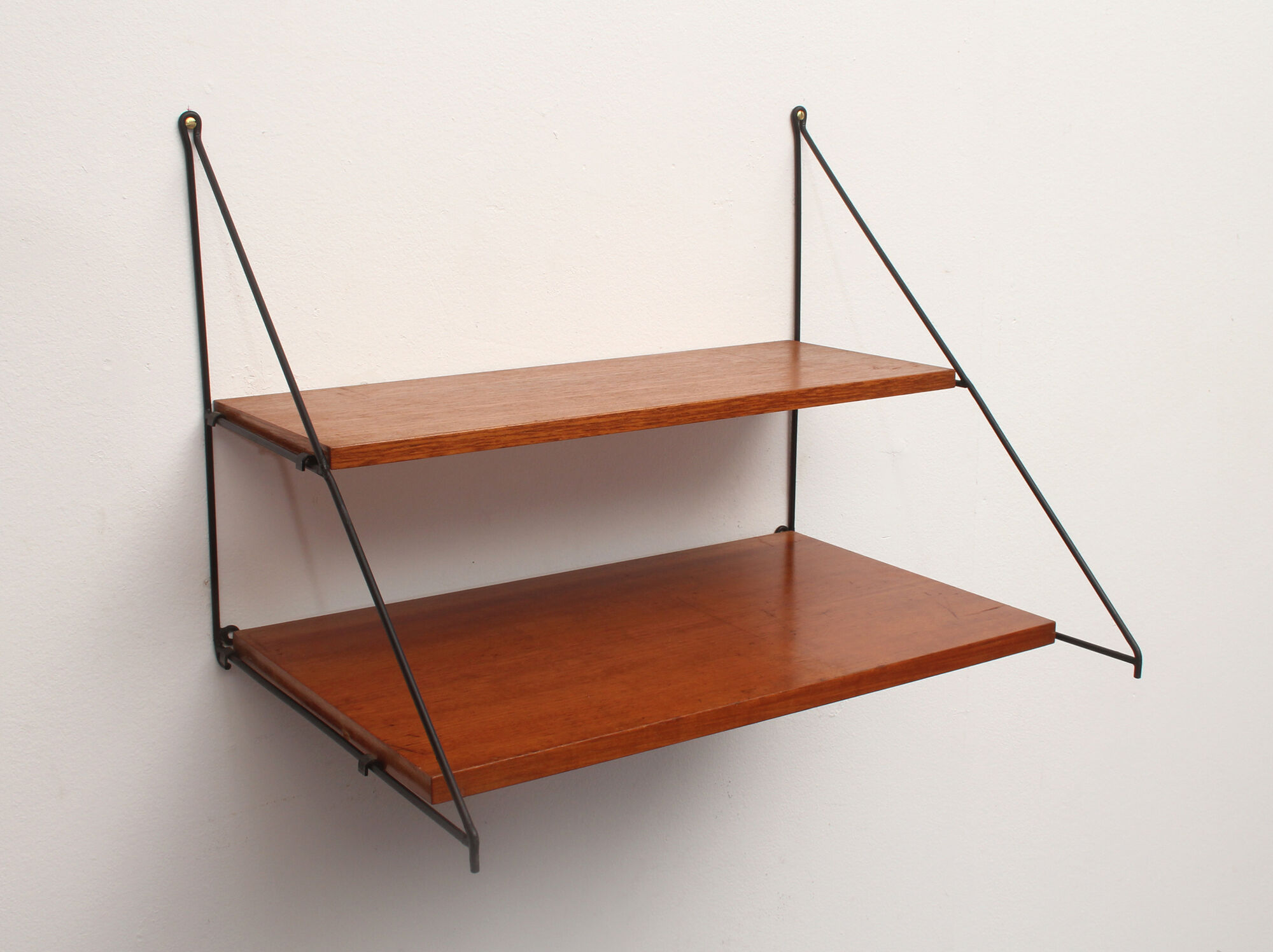 1960s triangle wall unit in teak and metal