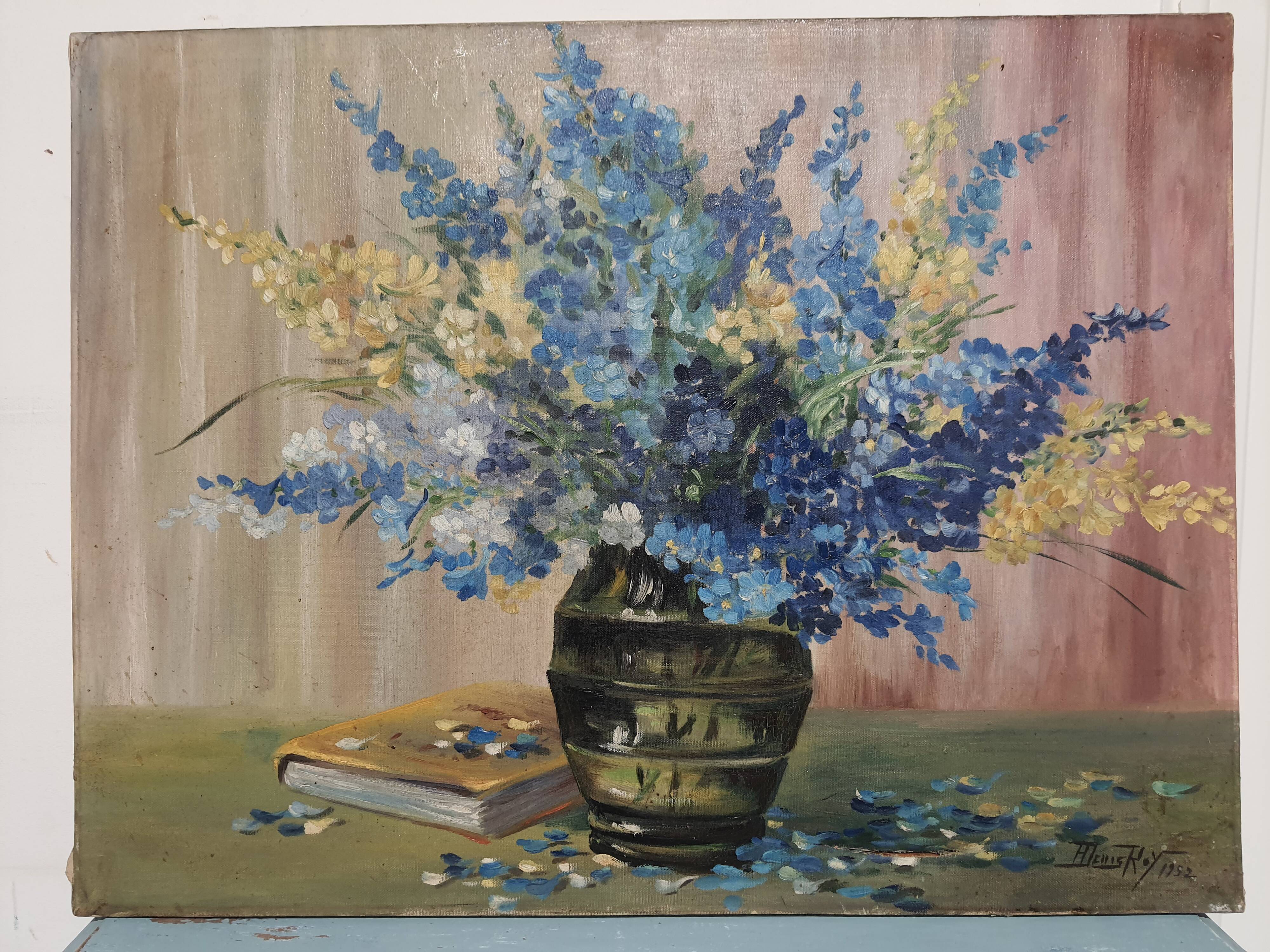 Painting on canvas vintage bouquet of flowers