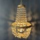 Golden bronze hot air balloon chandelier with glass pendants, mid-20th century.