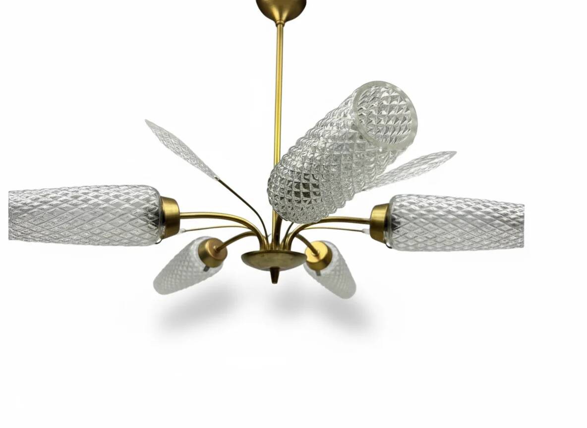 Vintage brass and cut glass chandelier – Italy, 1950s