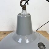 Industrial British Grey Enamel Factory Pendant Lamp, 1960s