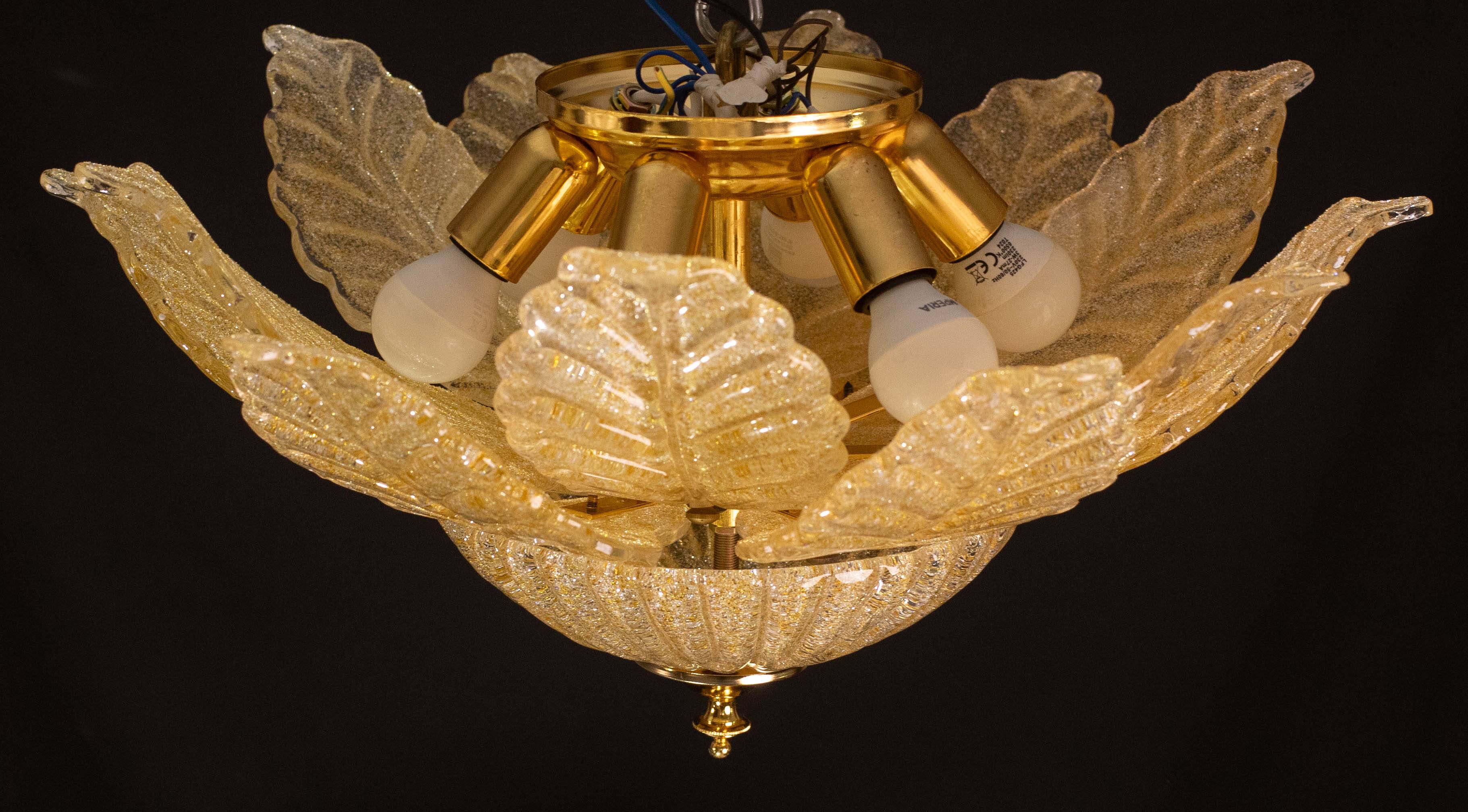 Set of 2 Rome, Murano Glass Gold\Orange Ceiling Light or Flush Mount, 1970s