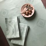 Old damask tablecloth tinted in pastel green