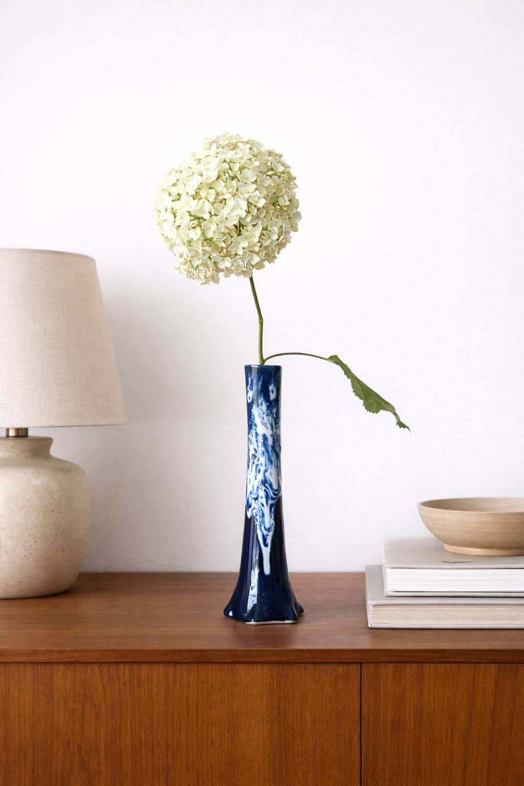 Vallauris Fat Lava Vase – Vintage French Ceramic Soliflore 60s Blue White