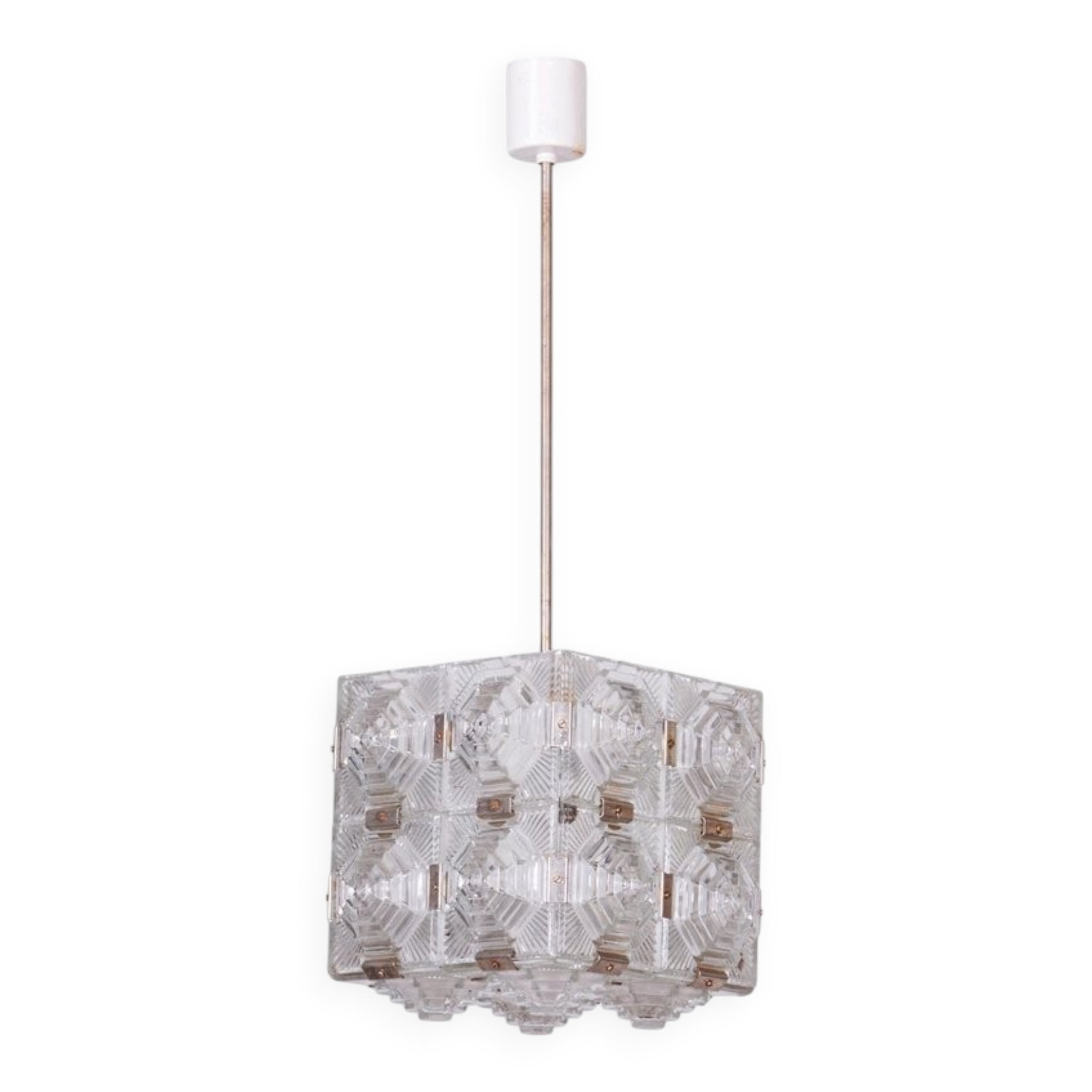 Mid-Century Chandelier in Chrome and Glass from Kamenický Šenov, Czech, 1960s