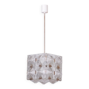 Lustre mid-century en chrome et verre de Kamenický Šenov, République tchèque, années 1960