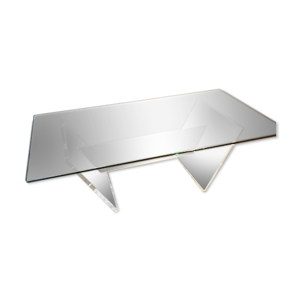 Table basse années 70/80 en plexi et plateau de verre