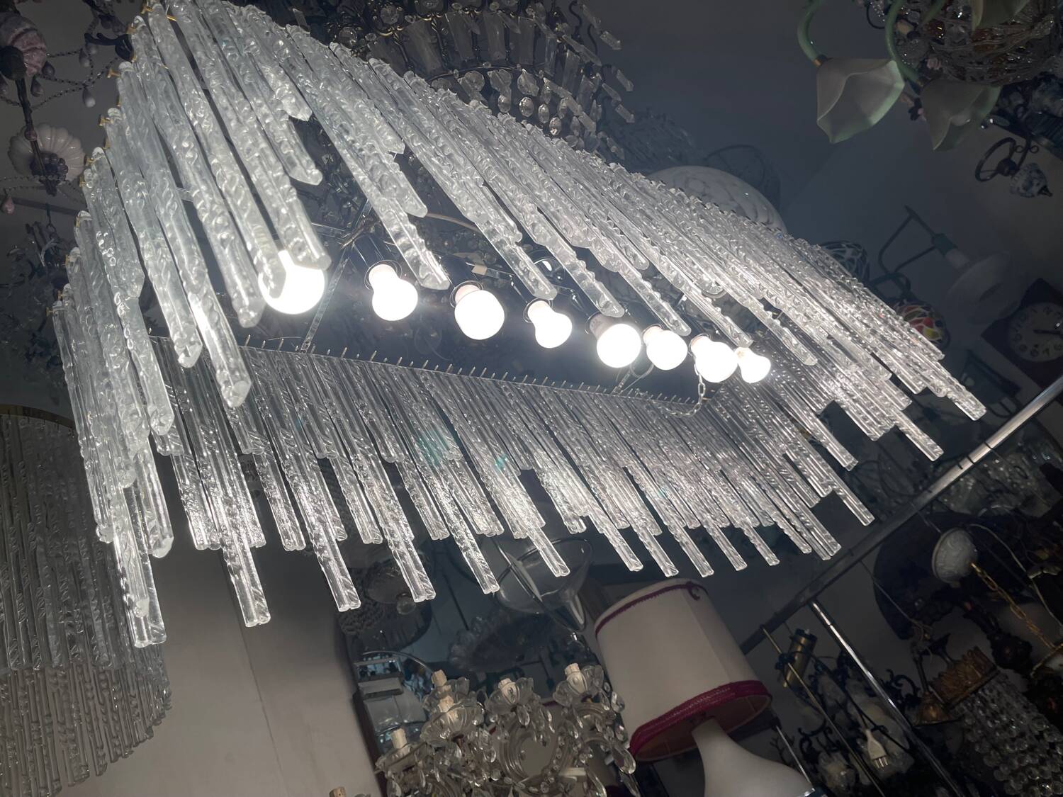 Large Rectangular Murano Glass Rod Chandelier 1980’s