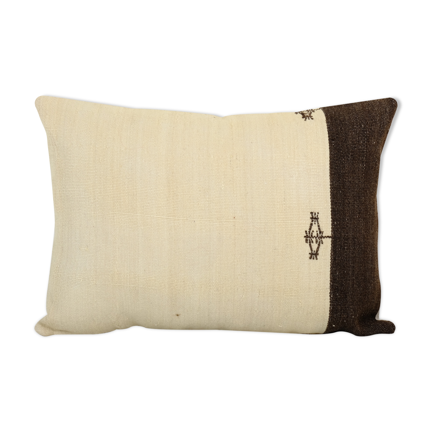 Vintage Organic Wool Turkish Lumbar Pillow Cover, Oblong Ethnic Boho Pillowcase 16" x 24"