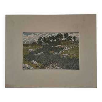 Lithographie par Henri Rivière "Ruisseau à Lopérec"