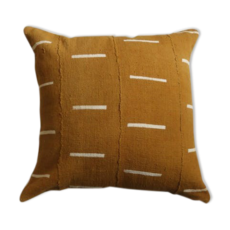Housse de coussin bogolan ocre