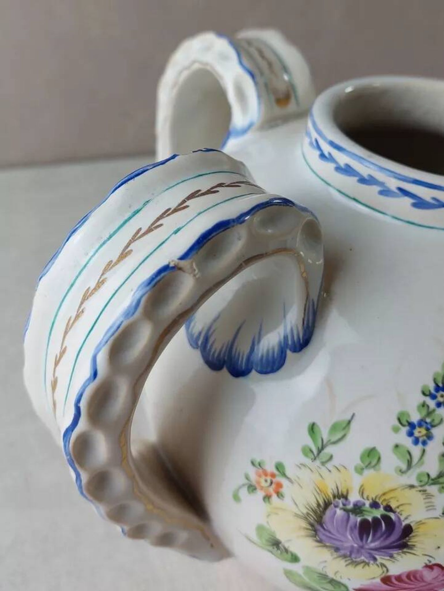 Old vase decorated with flowers, in ceramic, Roger Colas, from Clamecy