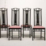 Giorgetti Italian Design High Back Dining Chairs with Pink Upholstery 1980s