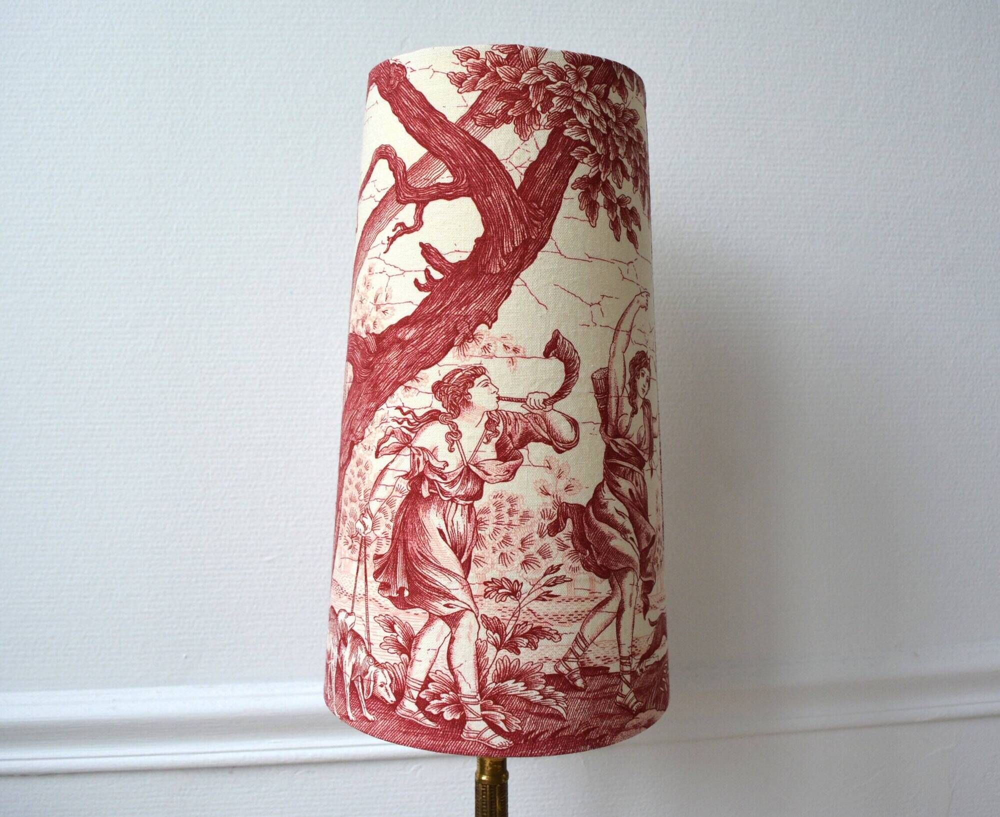 Red toile de Jouy lampshade, Diana the Huntress Greek goddess