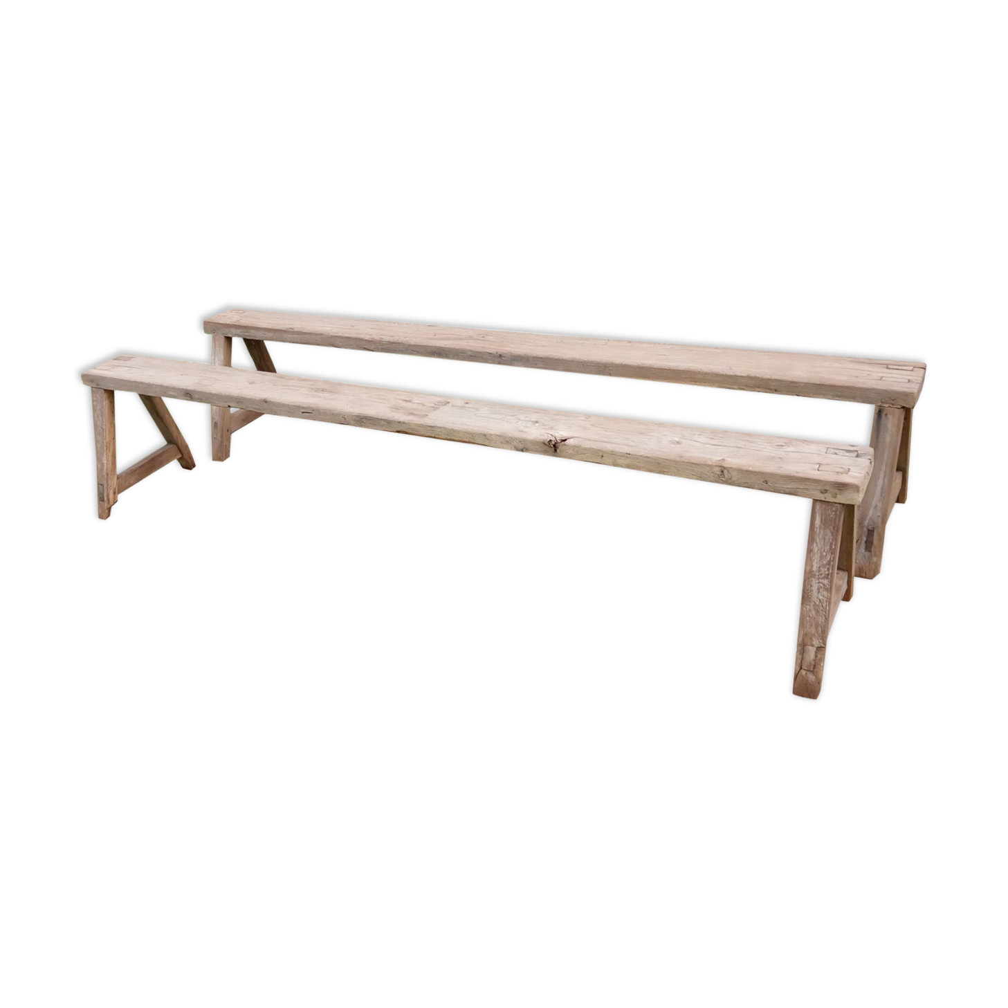 Pair of oak farmhouse benches 228 cm
