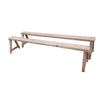 Pair of oak farmhouse benches 228 cm
