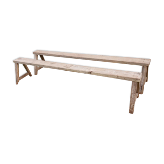 Paire de bancs de ferme en chêne 228 cm