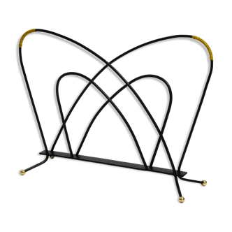 Mid Century newspaper and magazine stand made of iron with brass details