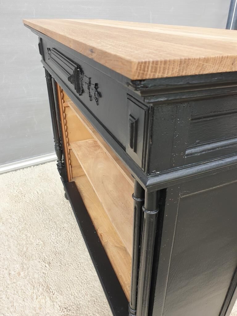 Neoclassical black wood bookcase with columns