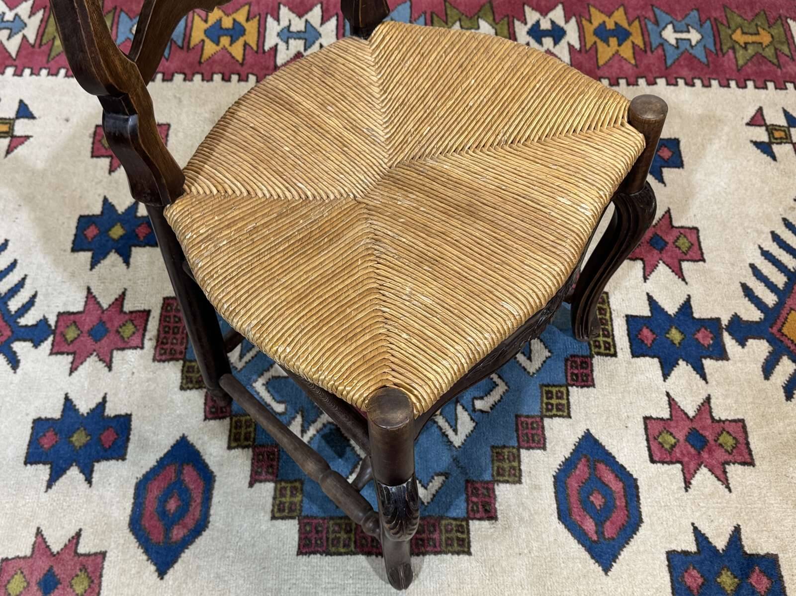 Set of 7 Louis XV style beech chairs with straw seats.