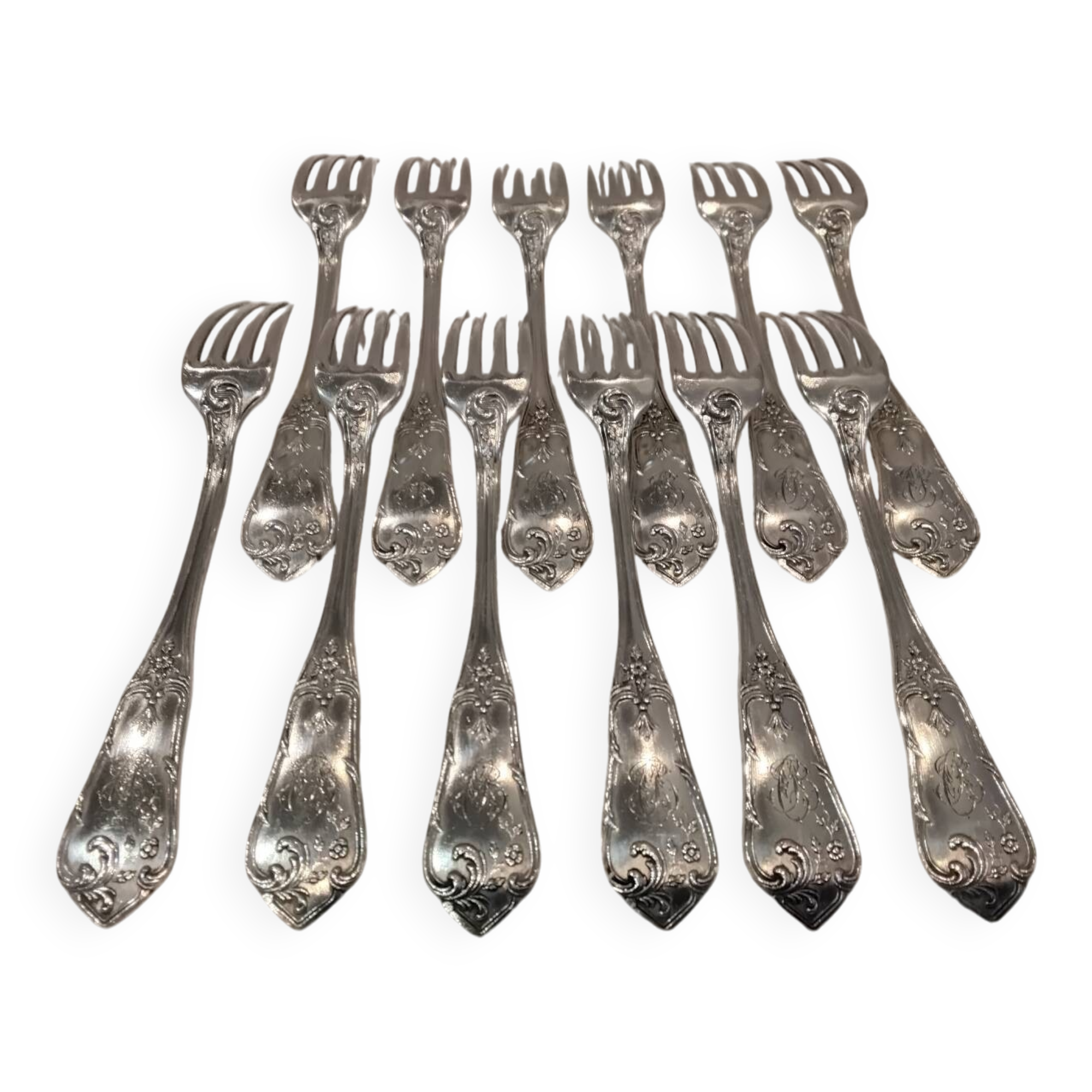 12 silver-plated dessert forks, silversmith Boulenger, LXV semi-rich
