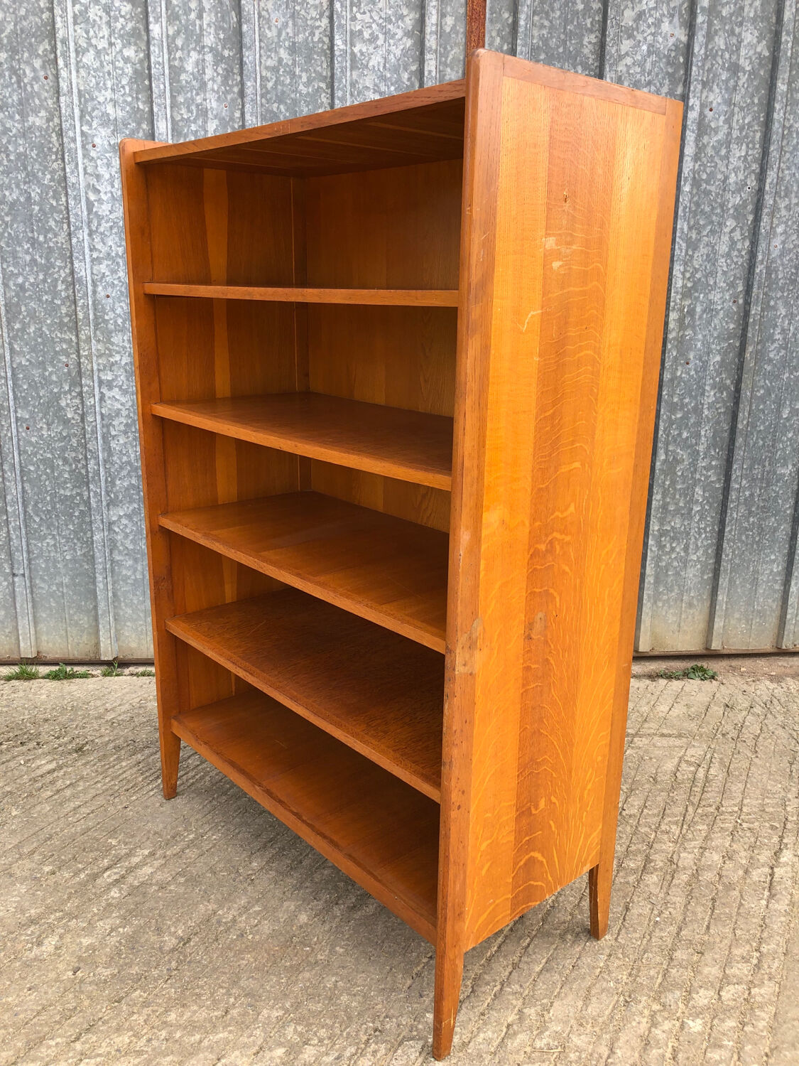 Vintage oak bookcase with compass base