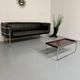 Three-seater tubular chrome and black leather sofa by Kébé, Denmark 80