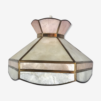 Suspension in brass and mother-of-pearl - pink & white