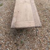 Solid wood living room coffee table with patinated chrome metal legs