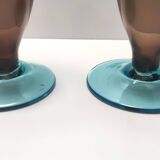 Pair of Brown and Aquamarine Murano Glass Candleholders, Italy