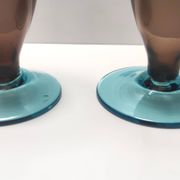 Pair of Brown and Aquamarine Murano Glass Candleholders, Italy