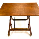 Vintage architect's desk table adjustable height and folding tilt with counterweight 1930