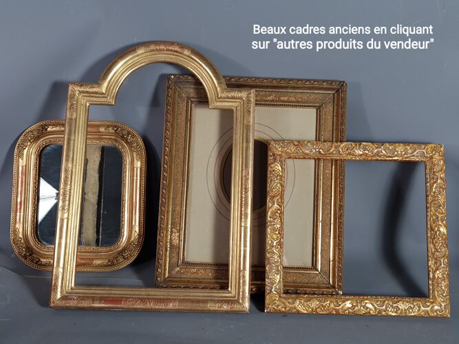 Ancien miroir style Louis XVI bois stuc, glace biseautée 27x21 cm Bon état SB