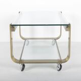 Vintage coffee table in gold metal and double glass top, 70s