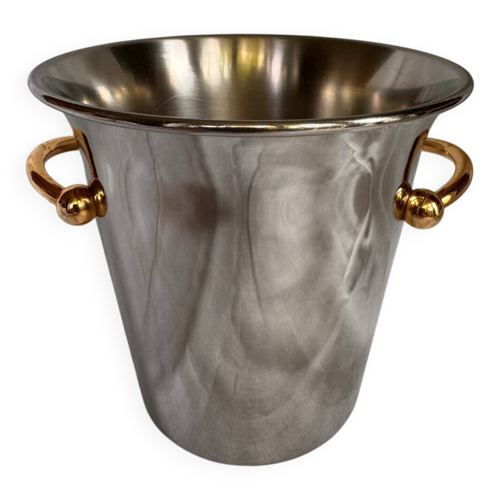 Guy Degrenne stainless steel ice bucket with golden handles