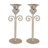 Set of 2 candle holders flower painted metal and glass