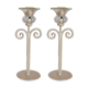 Set of 2 candle holders flower painted metal and glass