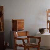 Tage Poulsen, a pair of brutalist chairs in pine and cord, Danish modern style, 1970s.