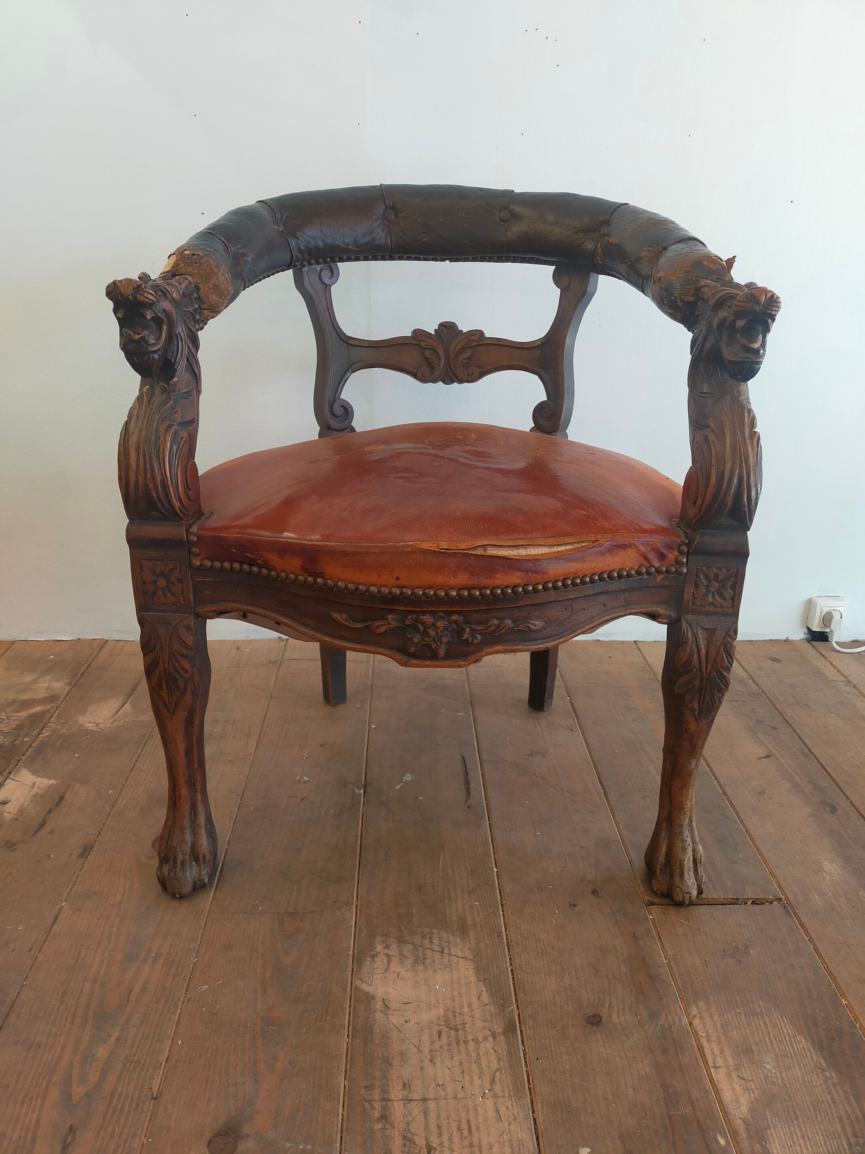 1920 sculpted office armchair with griffon head