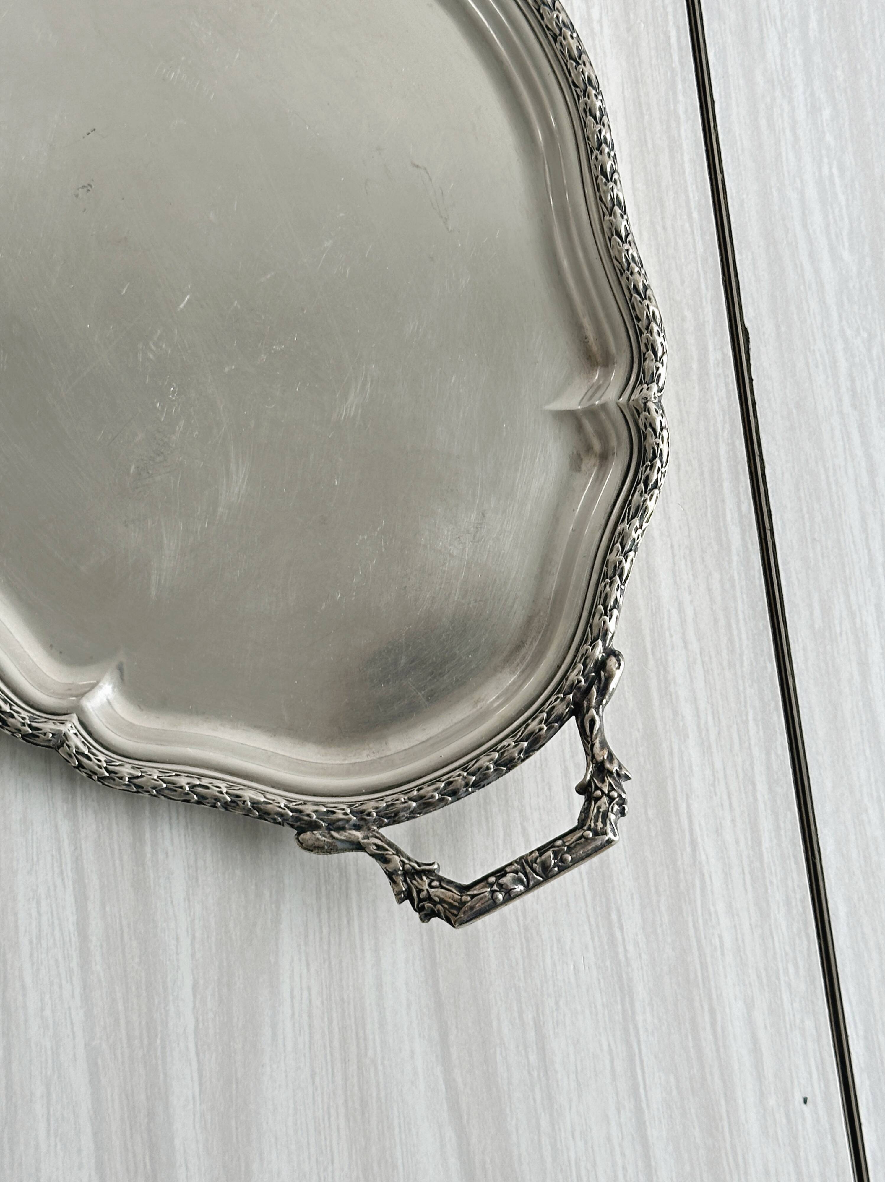 Engraved metal tray with cut-out handles