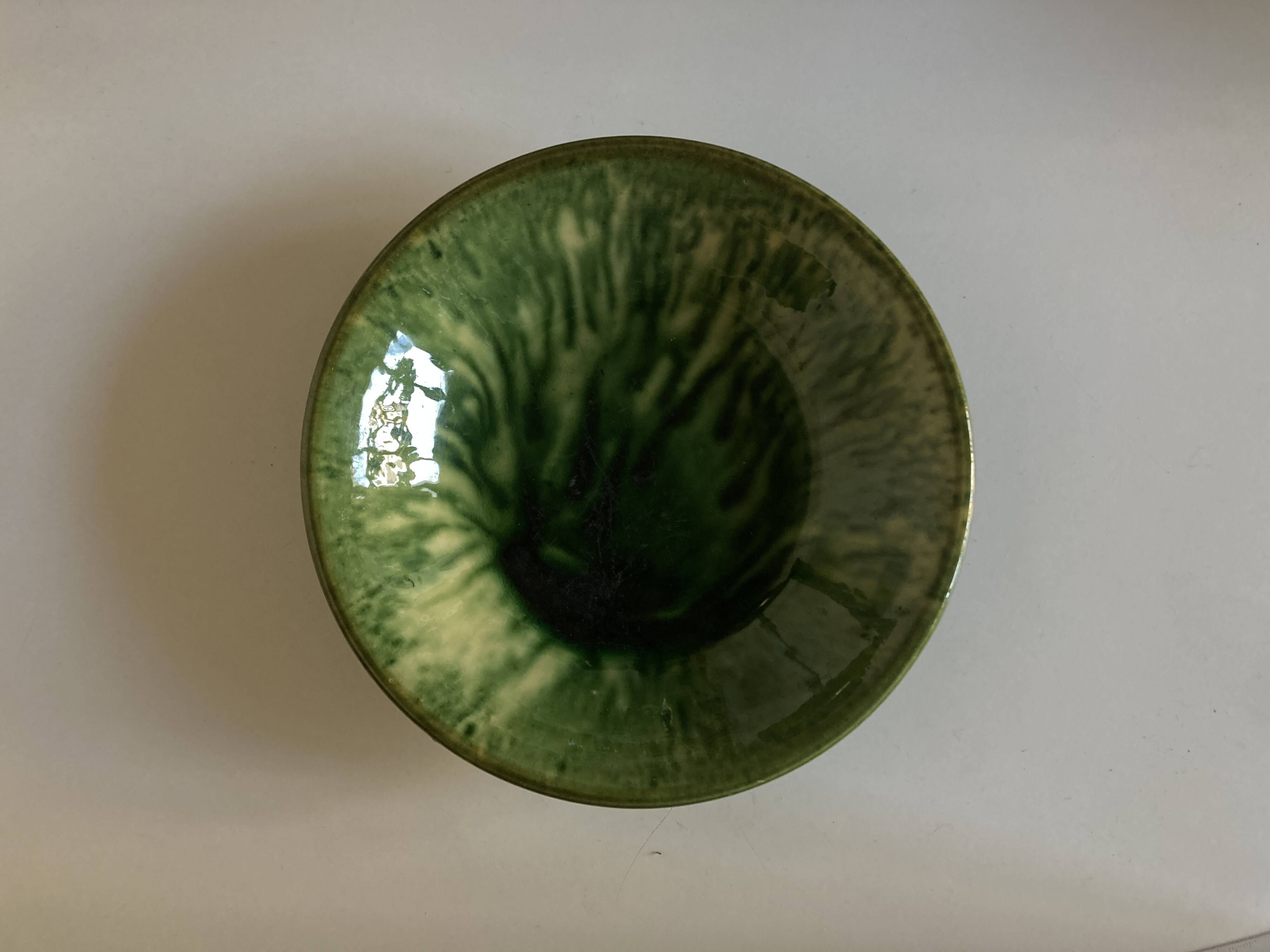 Aegitna hollow dish in green glazed earthenware Vallauris 1960